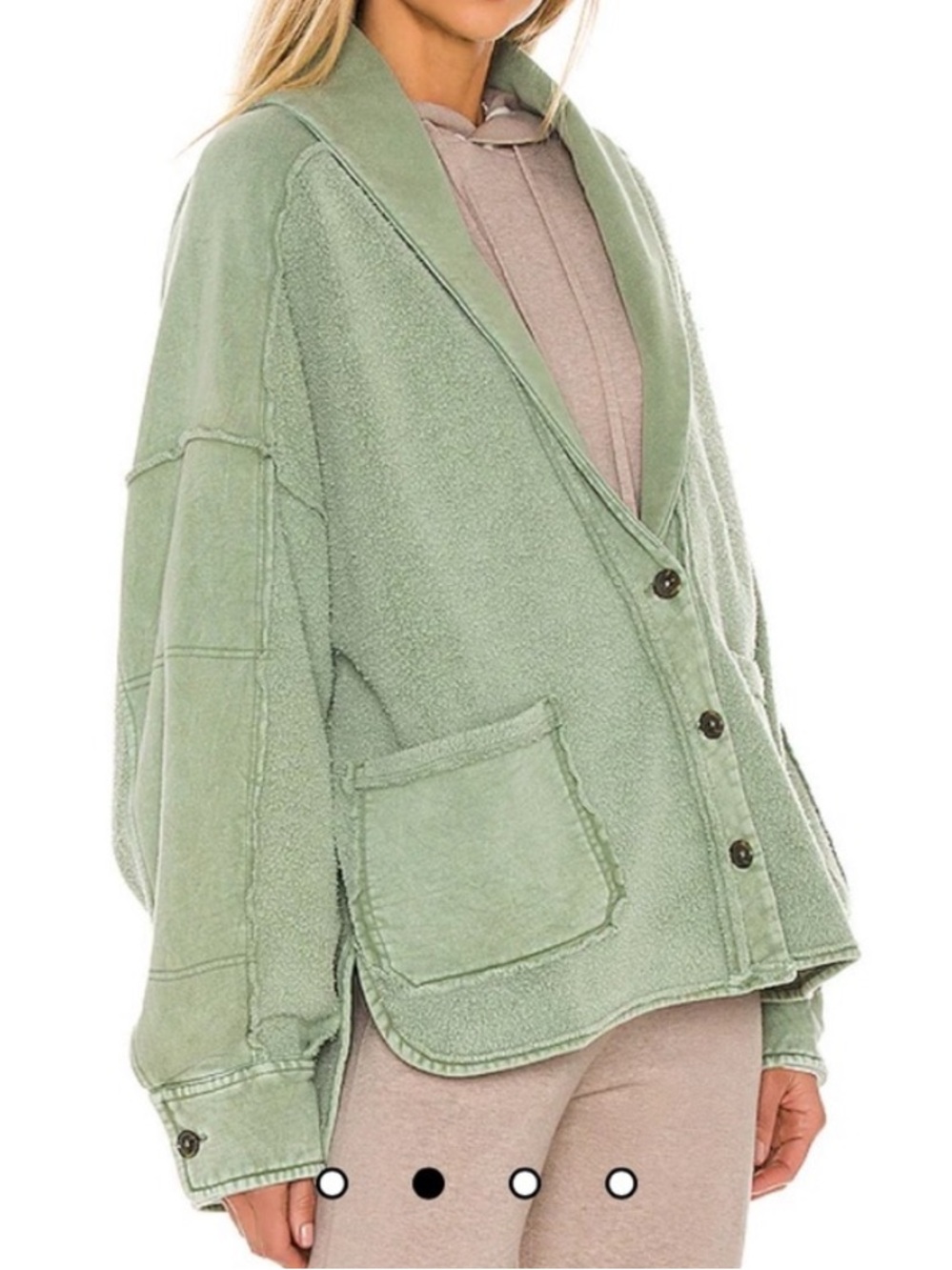 Free People Jordan Slouchy Reversed Fleece Sage Green Jacket Small - Picture 9 of 9
